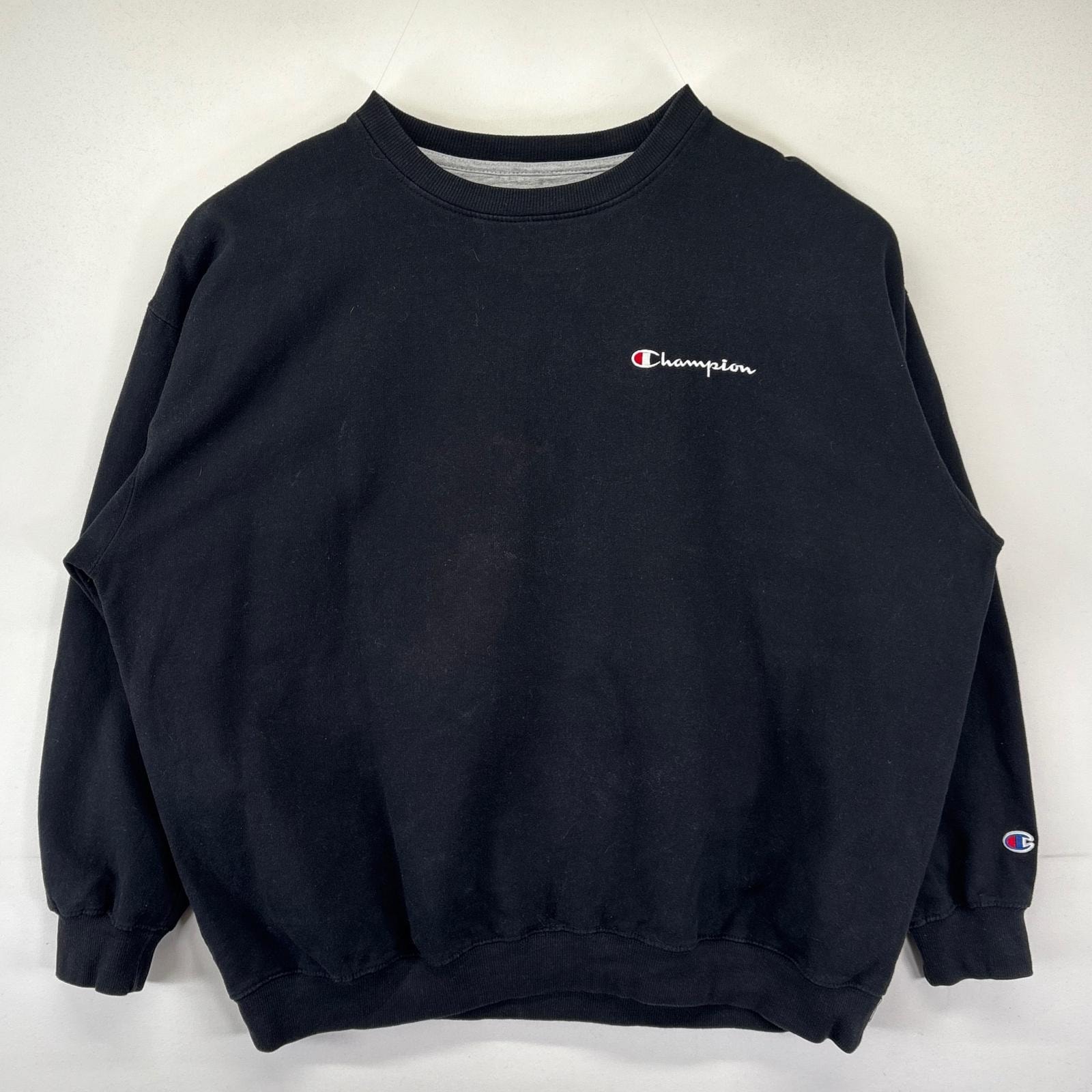 古着 チャンピオン Champion スウェット 大きいサイズ トレーナー クルーネック ワンポイントロゴ刺繍デザイン 3XL  ブラック メンズ