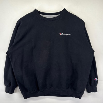 古着 チャンピオン Champion スウェット 大きいサイズ トレーナー クルーネック ワンポイントロゴ刺繍デザイン 3XL ブラック メンズ