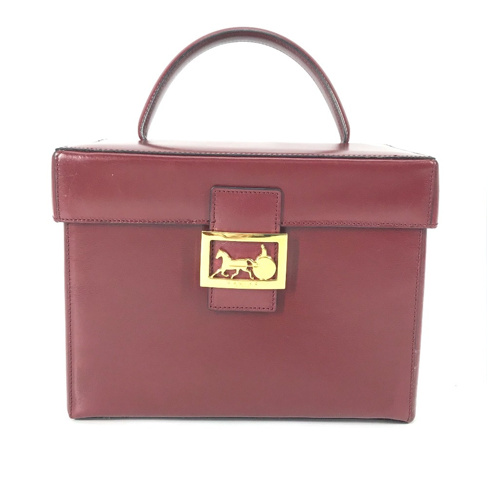 セリーヌ CELINE バニティ 馬車金具 ヴィンテージ ボックス BOX カバン ミラー付き ハンドバッグ レザー ボルドー系