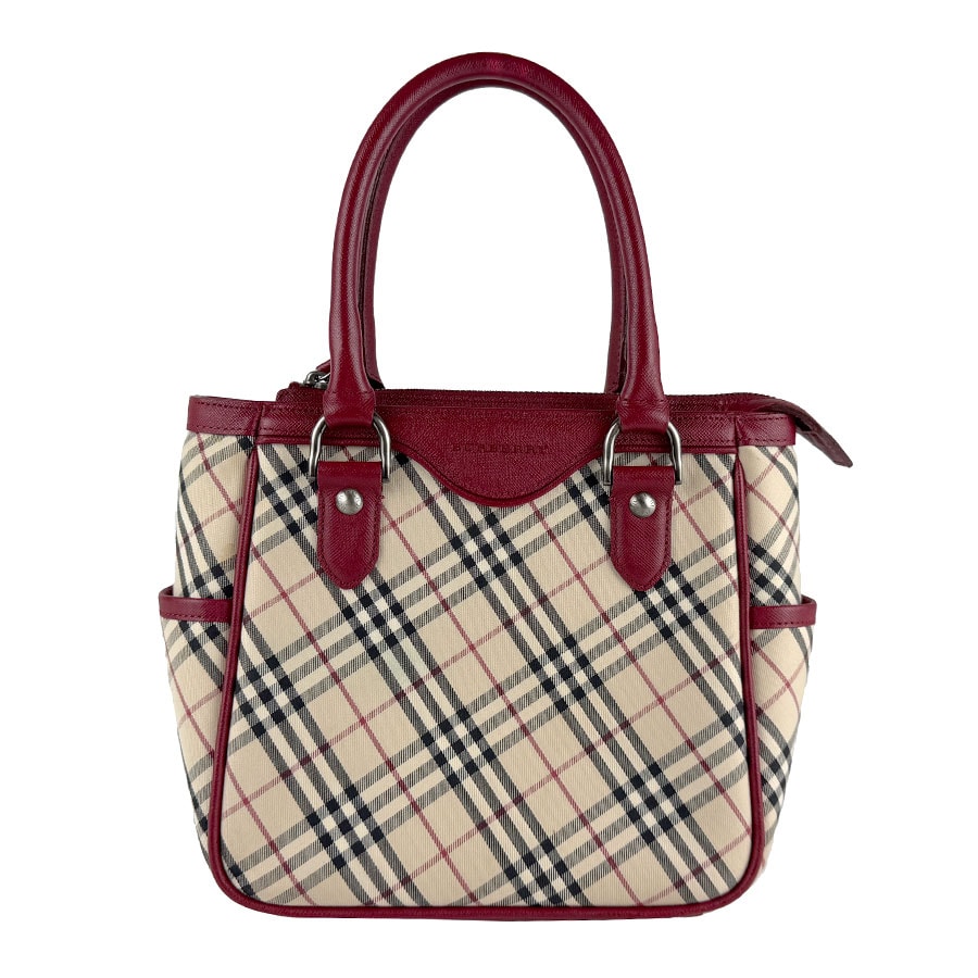 バーバリー BURBERRY ハンドバッグ ナイロンキャンバス/レザー レッド×ベージュ レディース【中古】 z7696