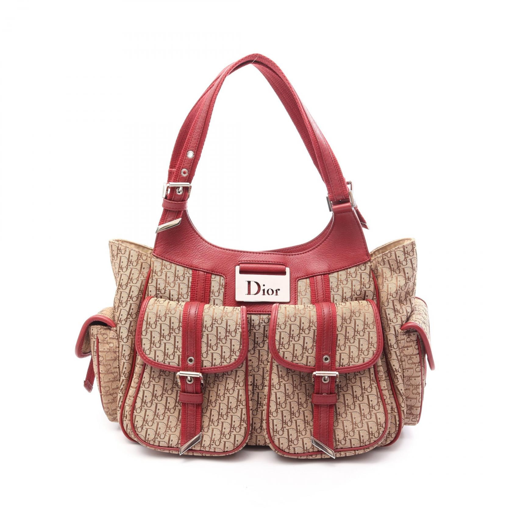ディオール Dior ストリートシック トロッター ハンドバッグ バッグ キャンバス レザー レディース ベージュ系 / レッド系 【中古】