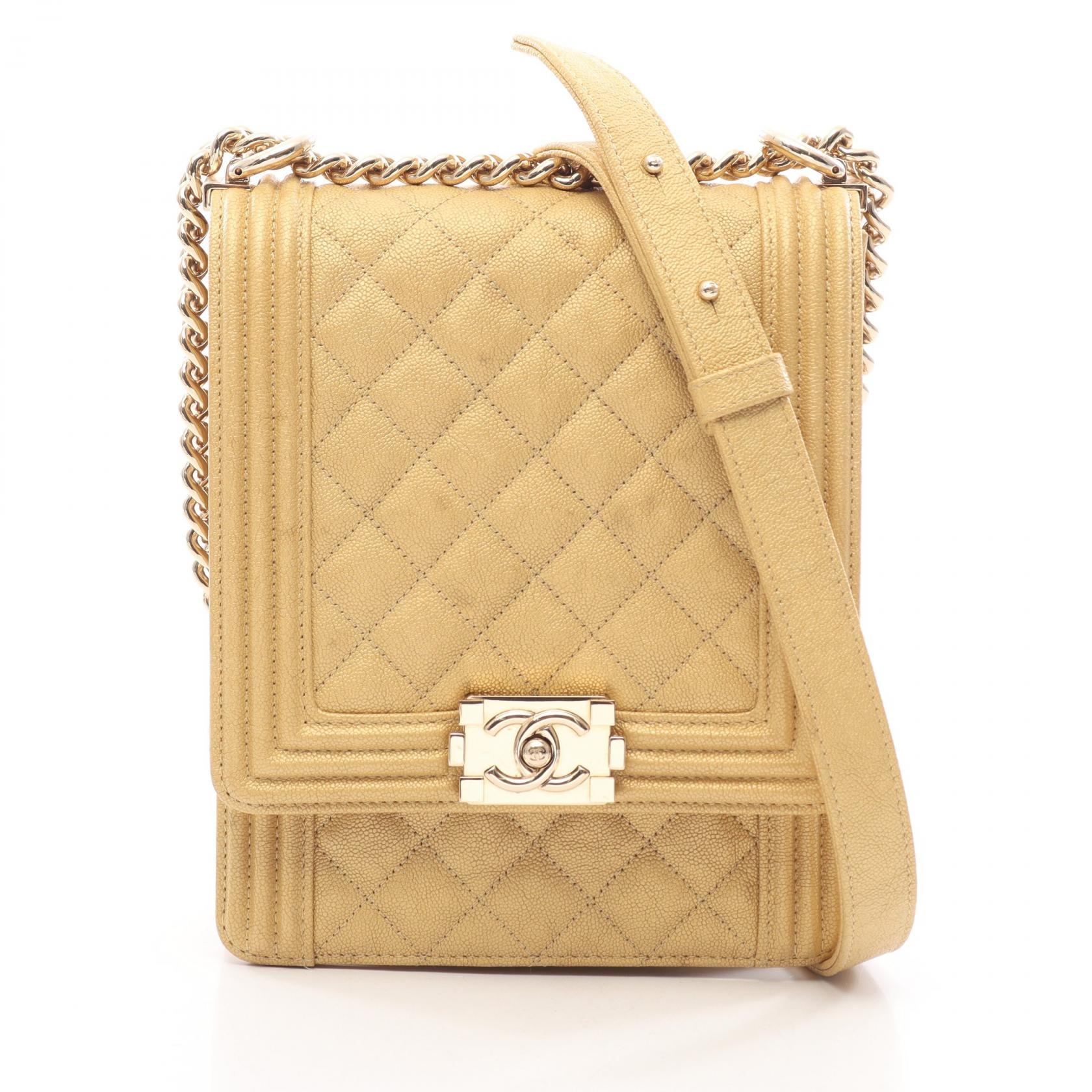 シャネル CHANEL ボーイシャネル ノースサウス ショルダーバッグ バッグ キャビアスキン(グレインドカーフ) レディース ゴールド系 【中古】