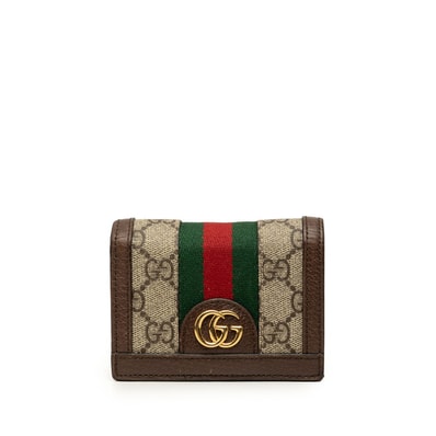 グッチ オフィディア GGスプリーム 二つ折り財布 523155 ベージュ ブラウン PVC レザー レディース GUCCI 【中古】