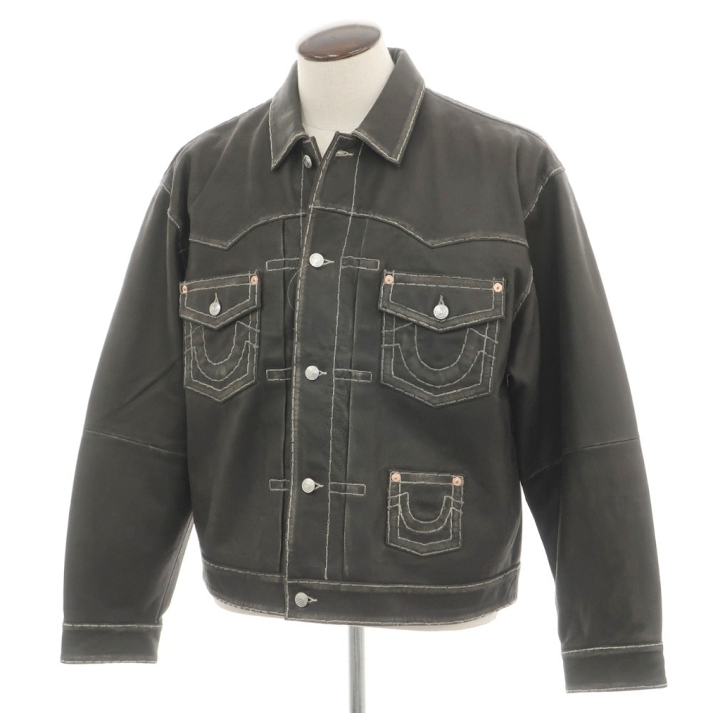 【中古】【未使用】シュプリーム Supreme × True Religion 2025年秋冬 Leather Trucker Jacket シープ レザーブルゾン ブラック【サイズL】【メンズ】