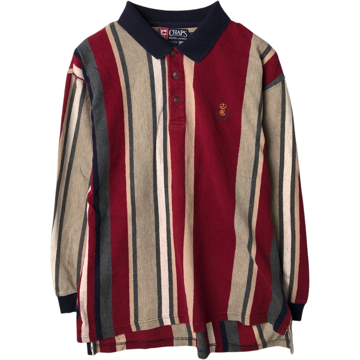 古着 ラルフローレン Ralph Lauren CHAPS チャップス マルチストライプ 長袖 ストライプ ポロシャツ メンズL相当/eaa631895