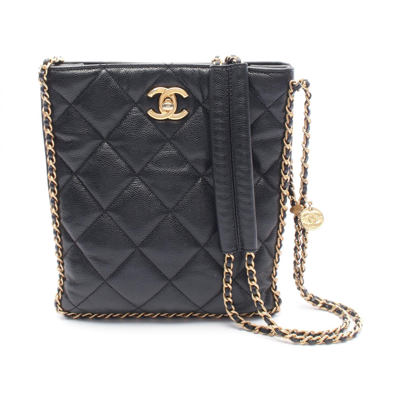 シャネル CHANEL スモールショッピングバッグ マトラッセ ショルダーバッグ バッグ カーフ(牛革) レディース ブラック系 AS3470 【中古】