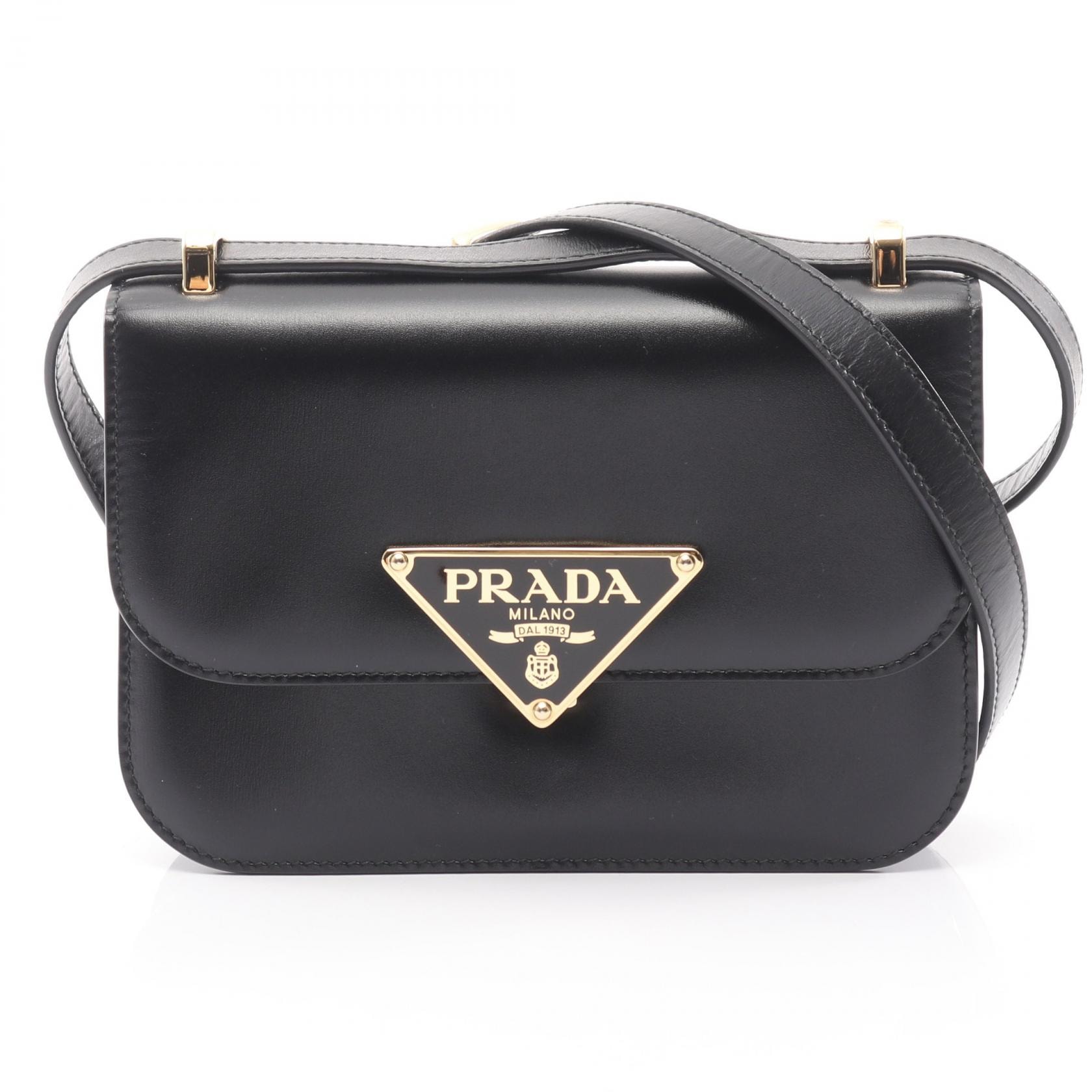 プラダ PRADA エムブレム BOX CALF ショルダーバッグ バッグ レザー レディース ブラック系 1BD339MTO 【中古】