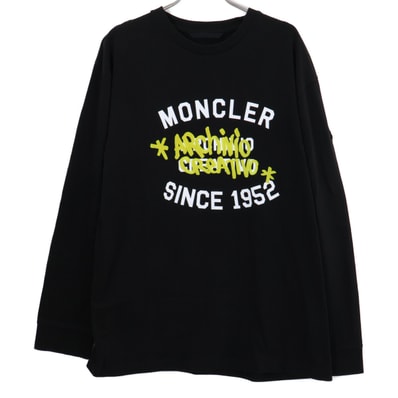 モンクレール 23年 T-SHIRT LS ロゴプリント×ベロア ロンT L