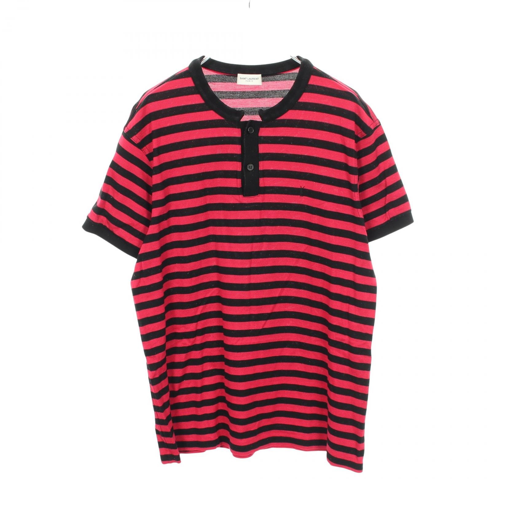 サンローランパリ SAINT LAURENT PARIS ロゴ刺繍 ボーダー 半袖Tシャツ 衣料品 トップス コットン レディース レッド系 / ブラック系 330554 【中古】
