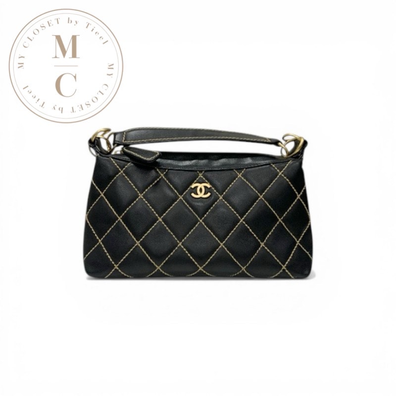 シャネル CHANEL ハンドバッグ ブラック ゴールド ワイルドステッチ ココマーク ショルダーバッグ