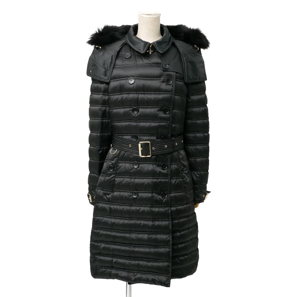 ■美品■BURBERRY バーバリー コート サイズL ブルーフォックスファー ダウンコート 中綿 ベルテッド ダブルブレスト ブランド古着【中古】20260715/RB0122