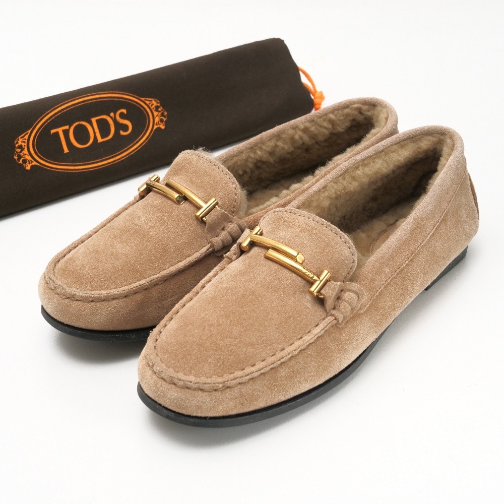 TOD'S トッズ ゴンミーニ ローファー サイズ36 1/2 ドライビングシューズ リアルファー スエード ブランド古着【中古】20260514/RA9418