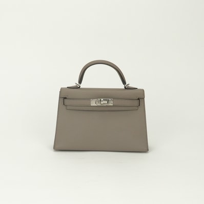 エルメス HERMES ミニケリー2 ケリー20 バッグ トートバッグ ショルダーバッグ エプソン グリアスファルト Gris Asphalte グレー Gray シルバー金具 ハンドバッグ 2way 外縫い 新型金具 V字金具