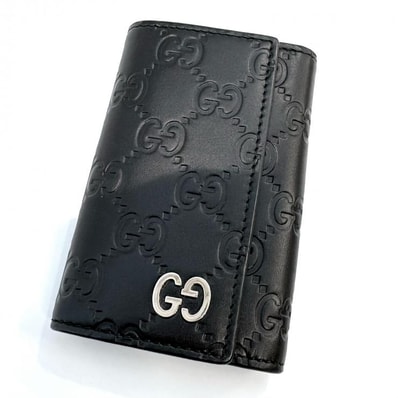 グッチ GUCCI グッチシマ キーケース 6連 473924 カーフ GG ブラック シルバー金具【鑑定済み】正規品