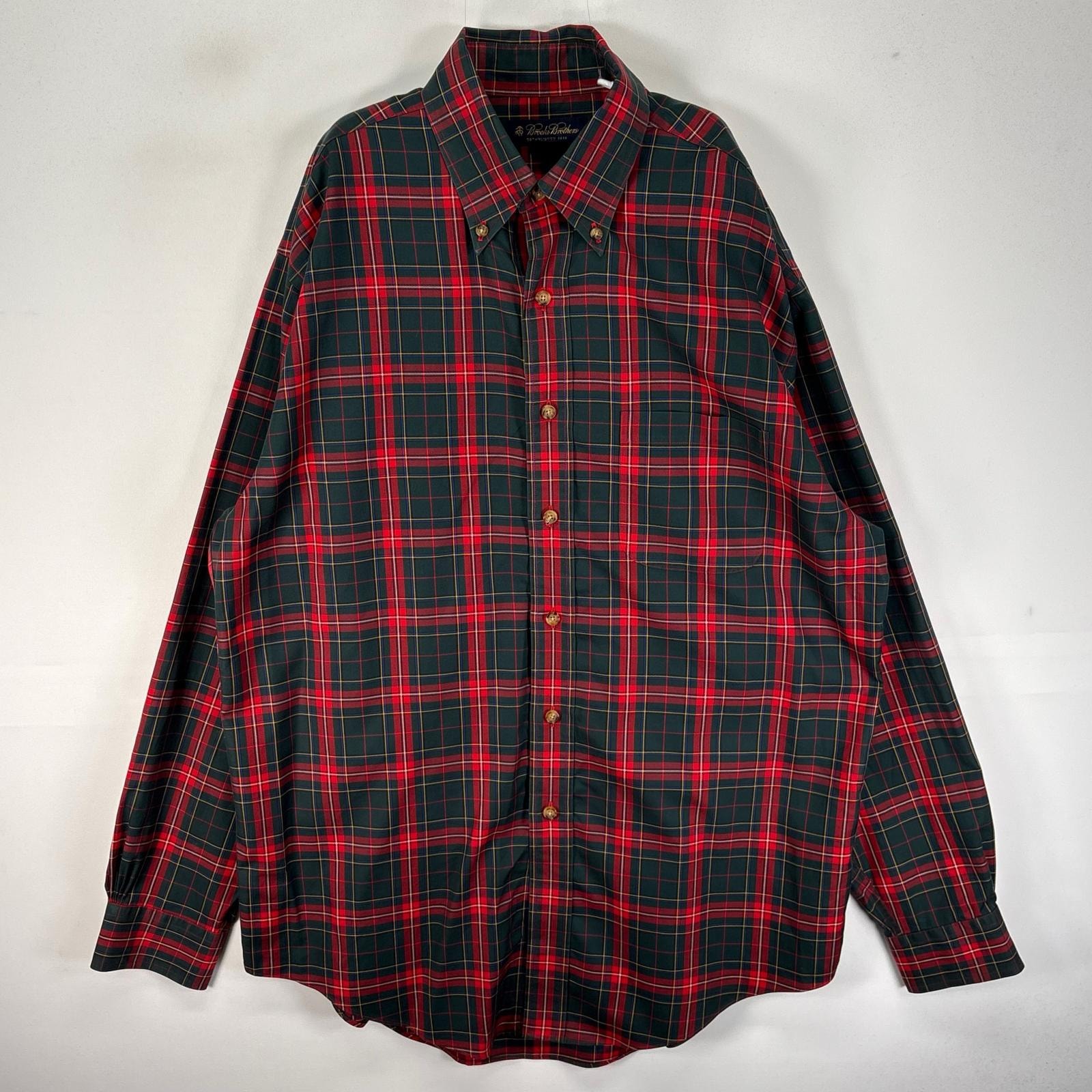 古着 ブルックスブラザーズ Brooks Brothers 長袖シャツ ボタンダウン 胸ポケット M  レッド系 チェック メンズ