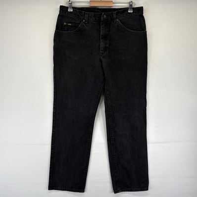 古着 リー Lee デニム パンツ ストレート レザーパッチ ジーパン W36 ブラック系 メンズ
