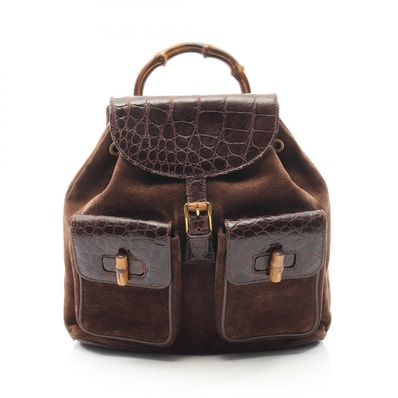 グッチ GUCCI バンブー リュックサック バックパック バッグ スウェード エキゾチックレザー レディース ブラウン系 003・58・0016 【中古】