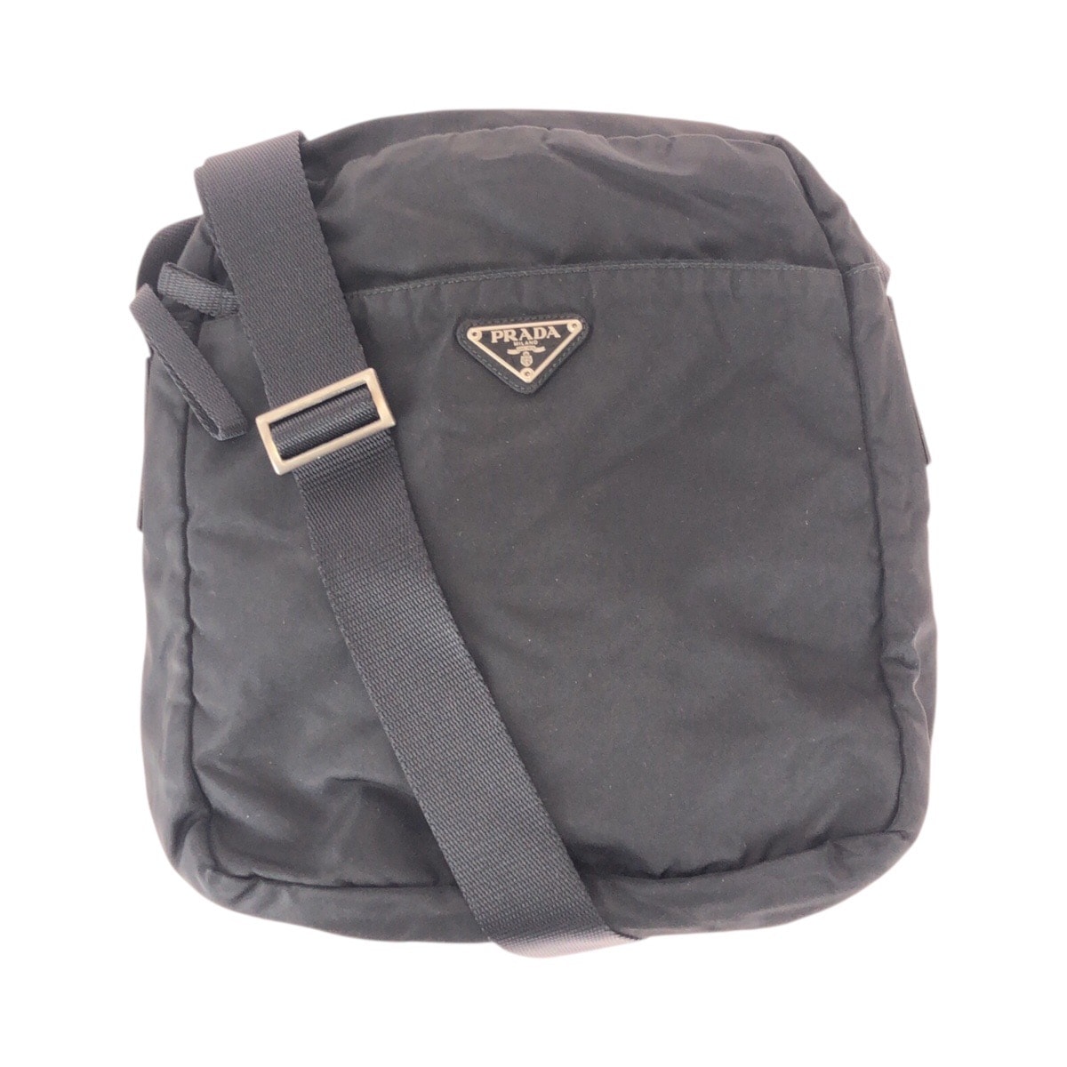 美品 PRADA プラダ テスート 三角ロゴプレート ブラック 黒 シルバー金具 ナイロン ショルダーバッグ ポシェット 600086 【中古】