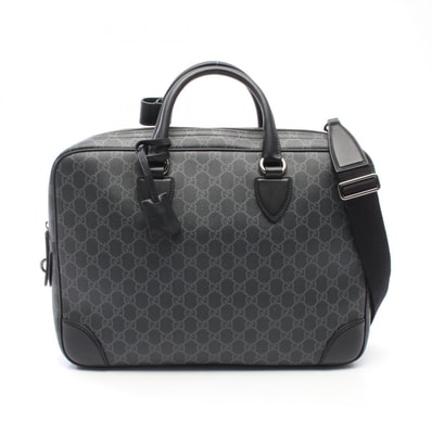 グッチ GUCCI GGエンブレム ミディアム 2WAY ブリーフケース バッグ PVCコーティングキャンバス レザー メンズ グレー系 / ブラック系 821149 【中古】