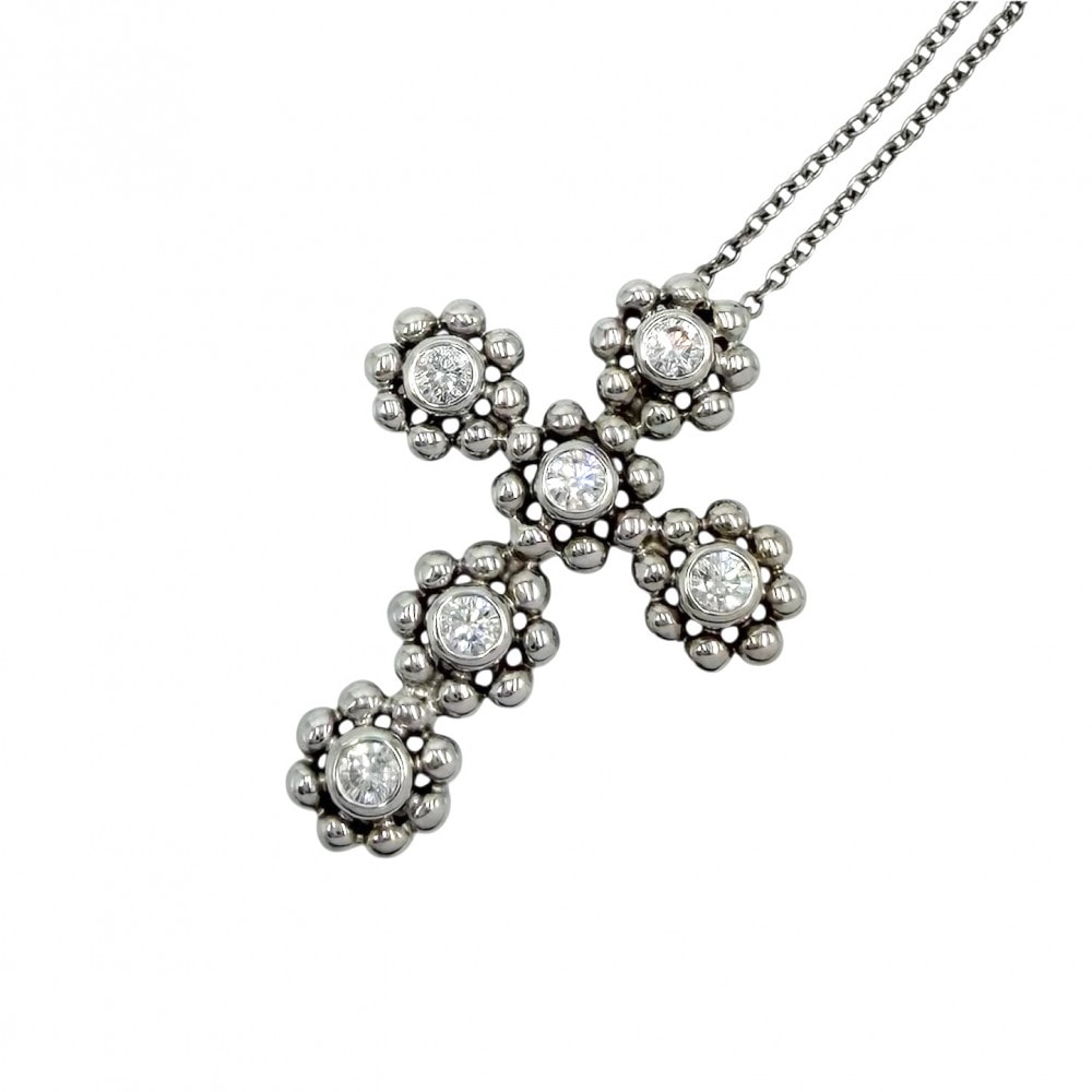 TIFFANY&Co. ティファニー ネックレス クロス ペンダント アクセサリー ジュエリー ペンダント 18金WG Au750 K18ホワイトゴールド ダイヤモンド レディース 約4.4g【中古品】