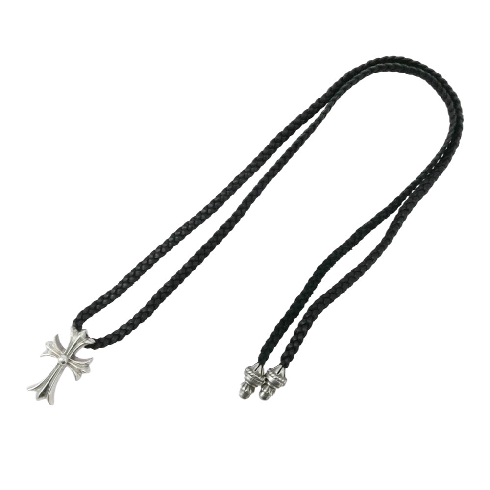 Chrome Hearts Small CH Cross Leather Braid W Bolo Tip Necklace "Silver"