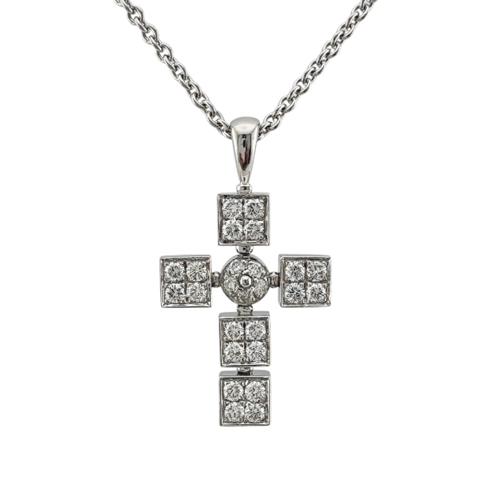 ブルガリ ルチア ラテンクロス ダイヤモンド ネックレス 18金 K18ホワイトゴールド ダイヤモンド レディース BVLGARI  中古