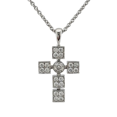 ブルガリ ルチア ラテンクロス ダイヤモンド ネックレス 18金 K18ホワイトゴールド ダイヤモンド レディース BVLGARI 中古