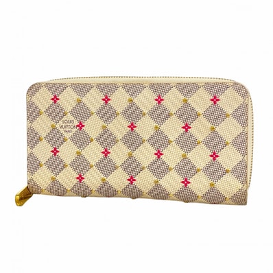 【6dc3181】ルイヴィトン 長財布 ダミエ・アズール スタッズ ジッピーウォレット N64615 ホワイト フューシャ【中古】レディース