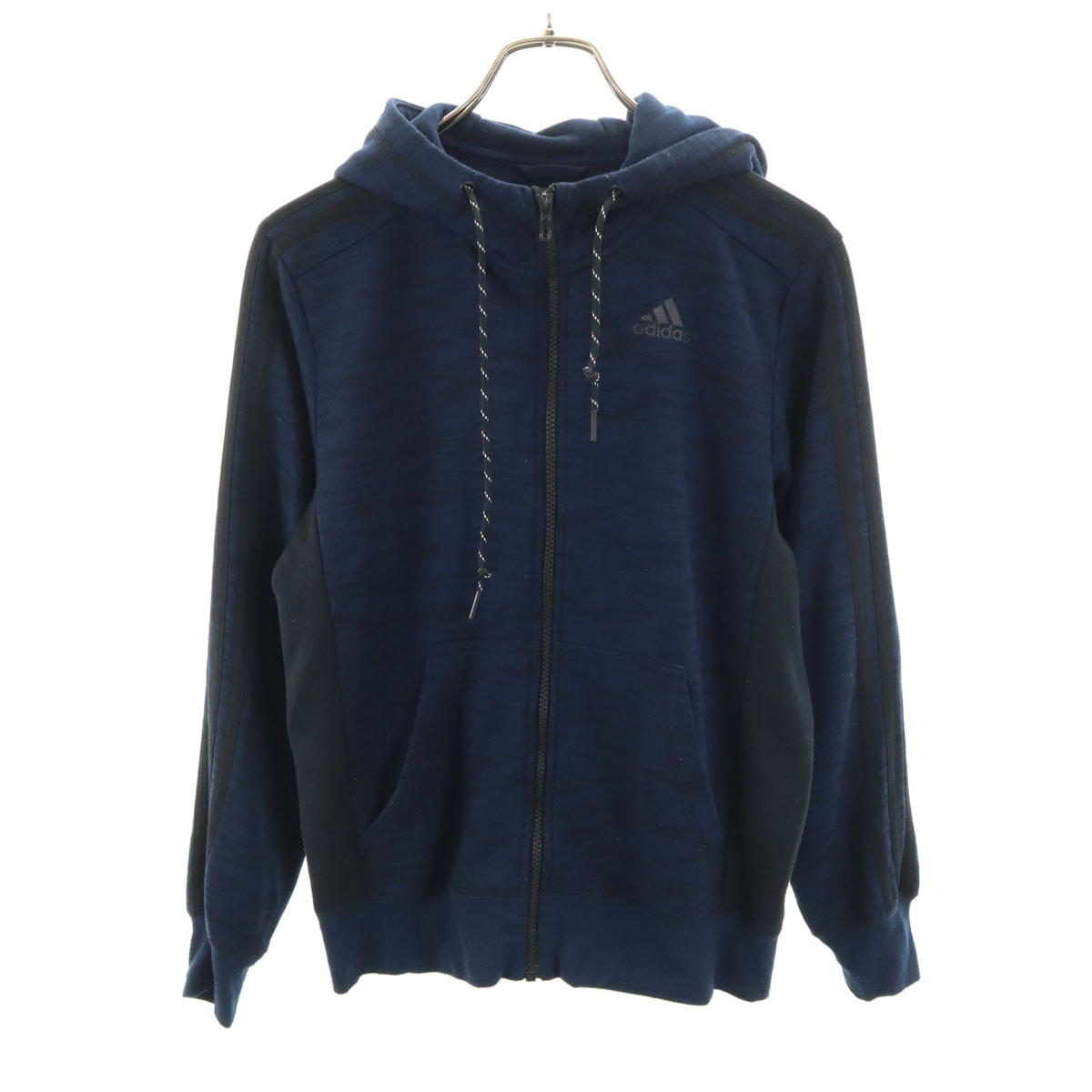 adidas アディダス 総柄 長袖 スウェット ジップパーカー S ネイビー