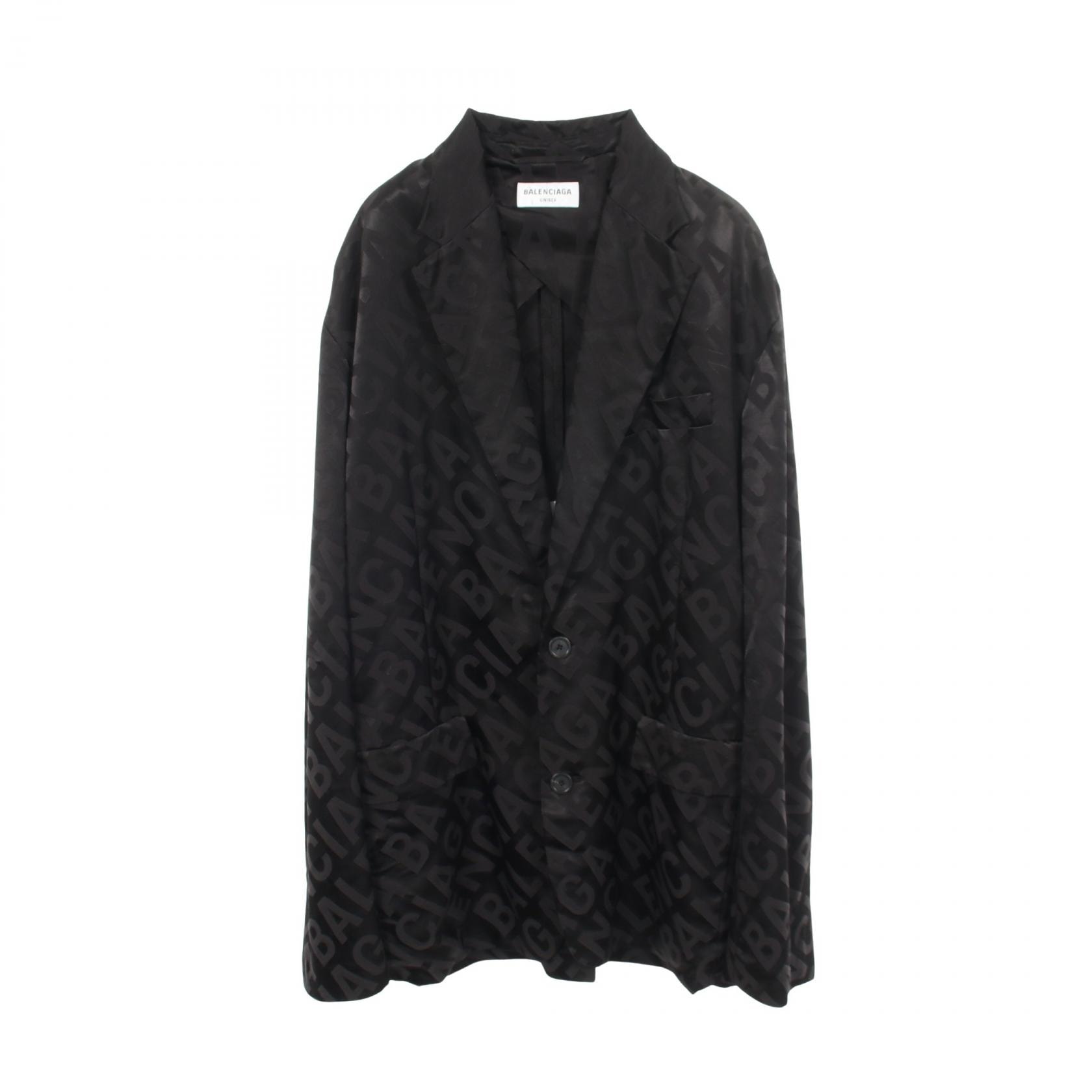 バレンシアガ BALENCIAGA フルイドジャガード ロゴ テーラードジャケット 衣料品 アウター レーヨン / ポリエステル メンズ レディース ブラック系 671671 【中古】
