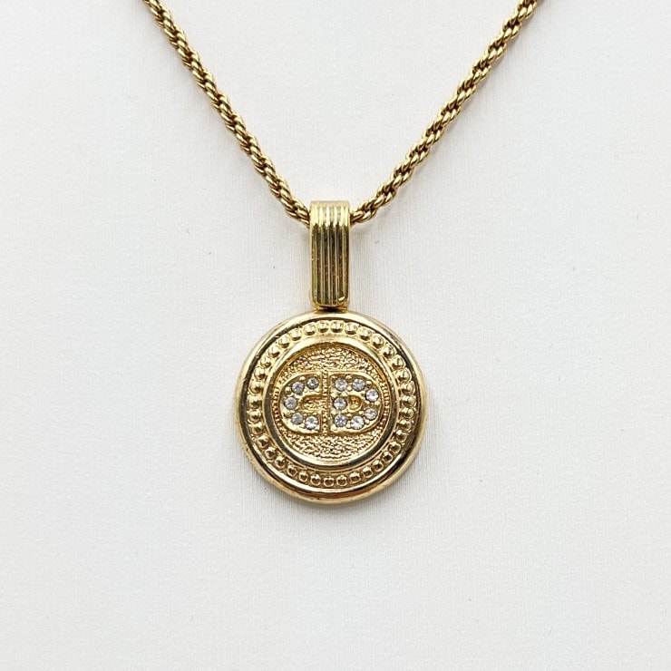 Christian Dior(クリスチャン・ディオール) CDロゴ サークル ネックレス ゴールドカラー ラインストーン ロープチェーン 45cm 【中古】