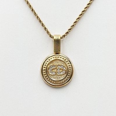 Christian Dior(クリスチャン・ディオール) CDロゴ サークル ネックレス ゴールドカラー ラインストーン ロープチェーン 45cm 【中古】