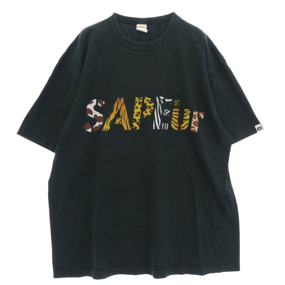 SAPEUR サプール Safari ANIMAL LOGO Tee アニマル ロゴ プリント Tシャツ 半袖 カットソー ブラック系 XL【中古】