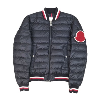 MONCLER モンクレール DELTOUR デルター ワッペン付き ライトダウン スタジャン ブルゾン ダウンジャケット E10914036394 L ナイロン ネイビー メンズ【中古】