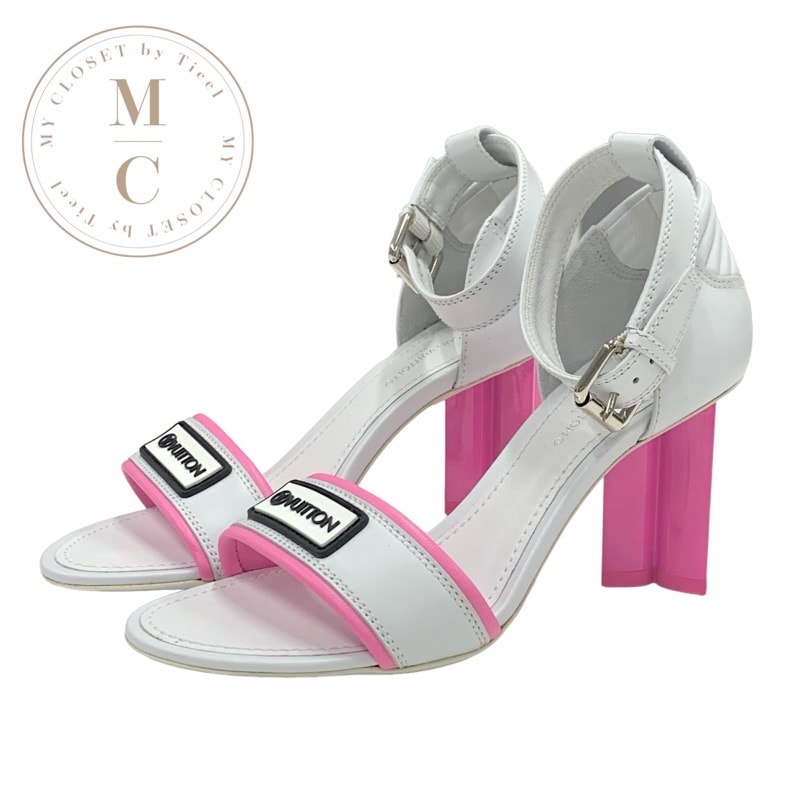 ルイヴィトン LOUIS VUITTON シルエットライン サンダル 靴 シューズ レザー ホワイト ピンク 未使用 ロゴ アンクルストラップ