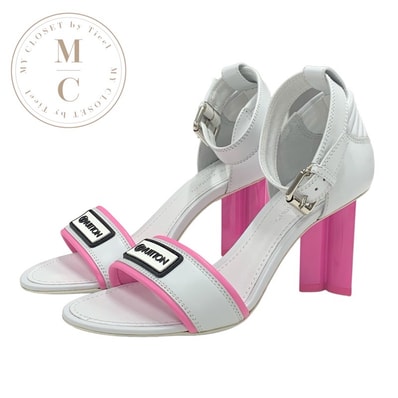 ルイヴィトン LOUIS VUITTON シルエットライン サンダル 靴 シューズ レザー ホワイト ピンク 未使用 ロゴ アンクルストラップ