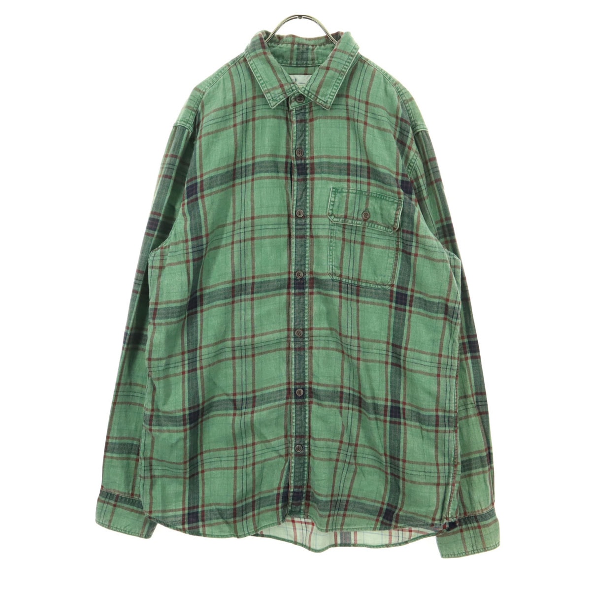 GAP ギャップ チェック柄 長袖 コットンシャツ L グリーン系