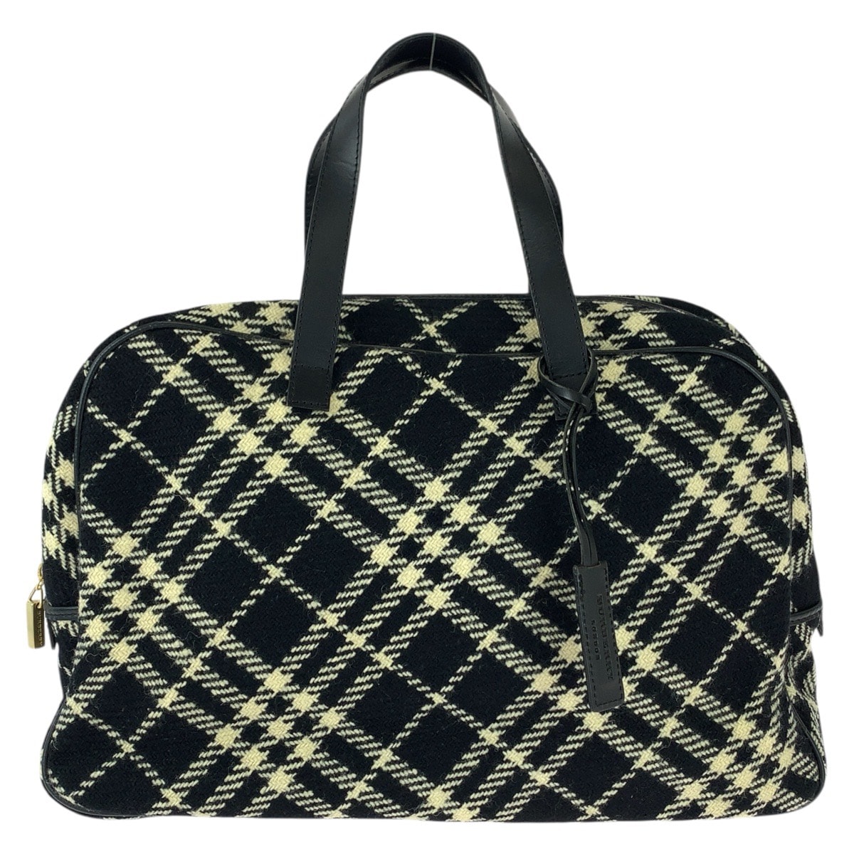美品 BURBERRY バーバリー チェック柄 ブラック オフホワイト ゴールド金具 ウール レザー/ ハンドバッグ ミニボストンバッグ 603730 【中古】