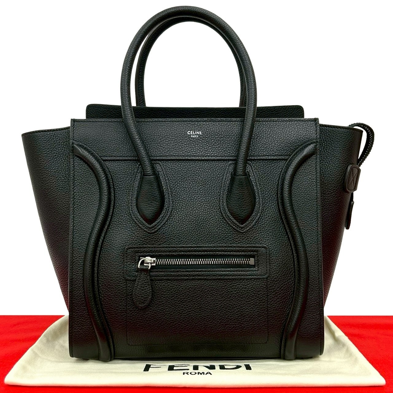 CELINE セリーヌ ラゲージ マイクロ ロゴ レザー ハンドバッグ ブラック
 26657