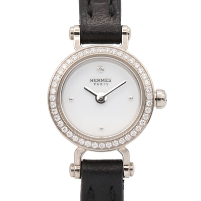 エルメス HERMES フォーブル ミニ ダイヤベゼル 腕時計 時計 K18WG(ホワイトゴールド) レザーベルト ダイヤモンド レディース ホワイト系 FG1.191 【中古】