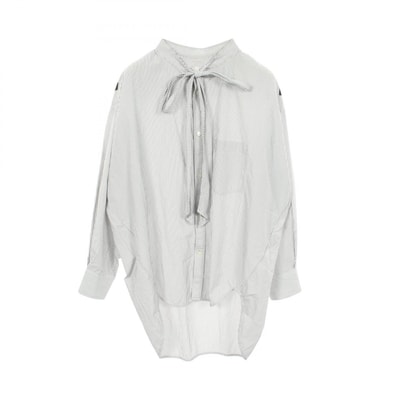 バレンシアガ BALENCIAGA バックロゴ ストライプ ボウタイ付き 長袖 衣料品 トップス コットン レディース ホワイト系 / ブラック系 520497 【中古】