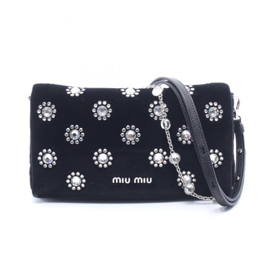 ミュウ ミュウ Miu Miu フラワーストーン ショルダーバッグ バッグ ファブリック レディース ブラック系 5BH164 【中古】