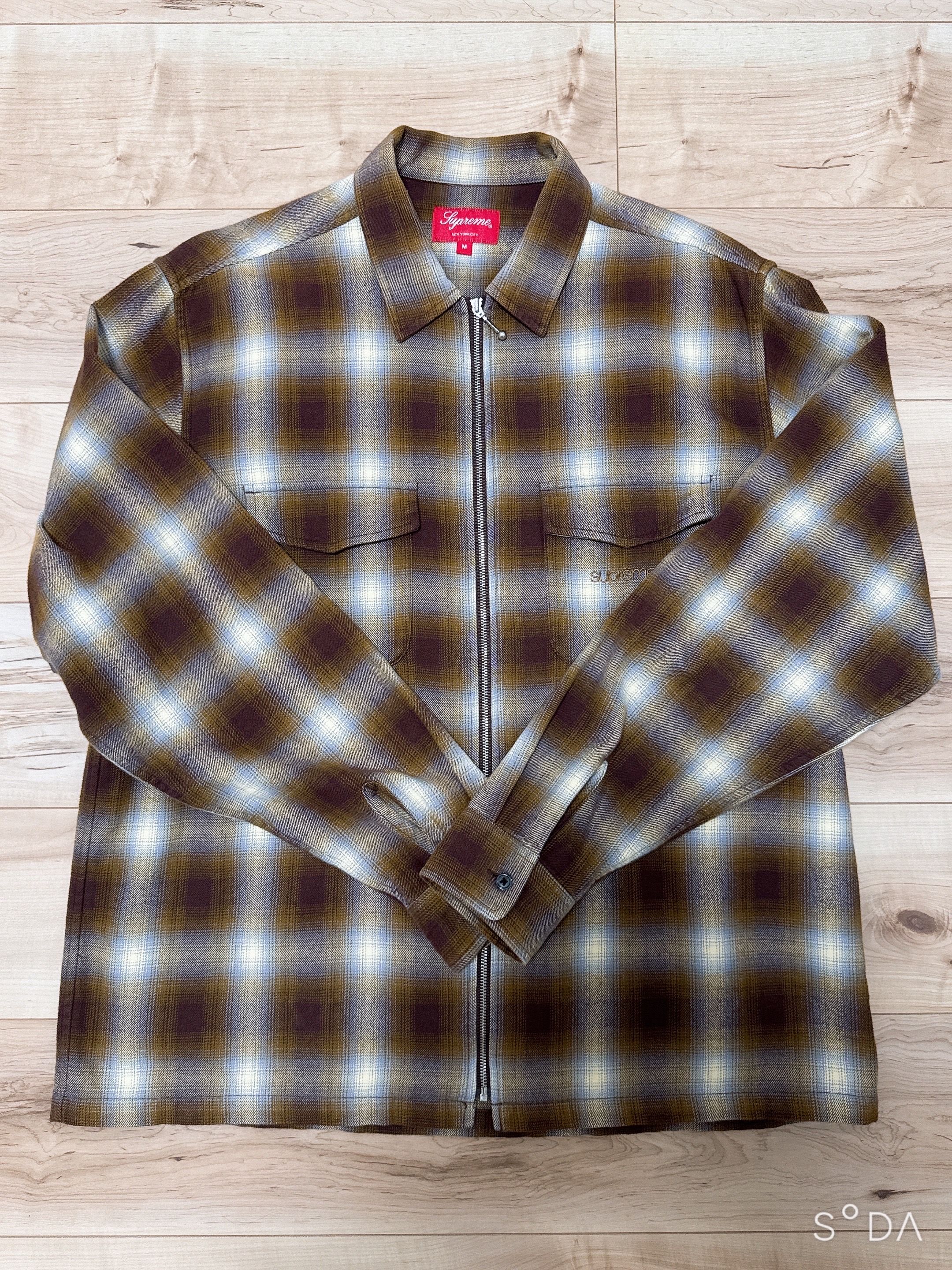 Supreme Shadow Plaid Flannel Zip Up Shirt 