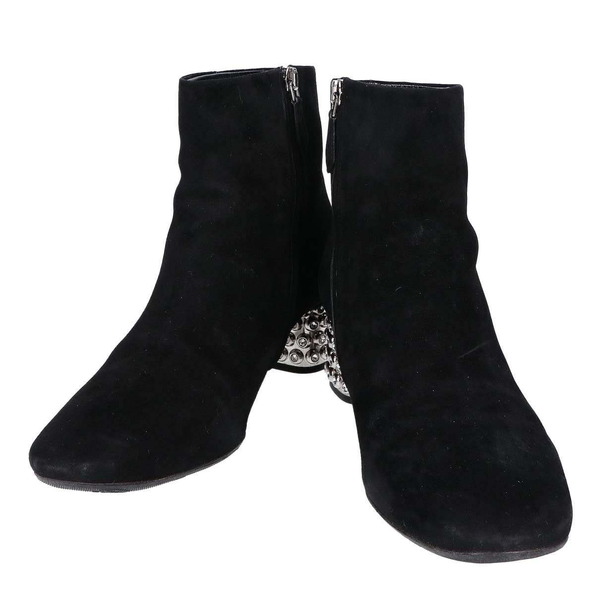 ミュウミュウ スエード ヒールビジュー サイドZIP ブーツ 38