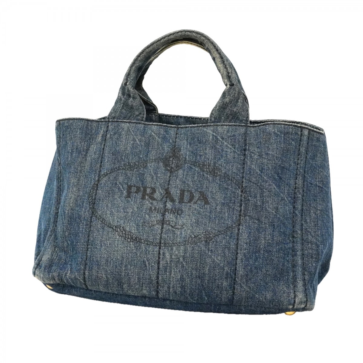 ★最終価格★SALE【6fd5084-k】プラダ トートバッグ カナパ デニム ネイビー ゴールド金具【中古】レディース