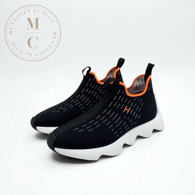 エルメス HERMES エクレール スニーカー 靴 シューズ ファブリック ブラック オレンジ 未使用 Hロゴ