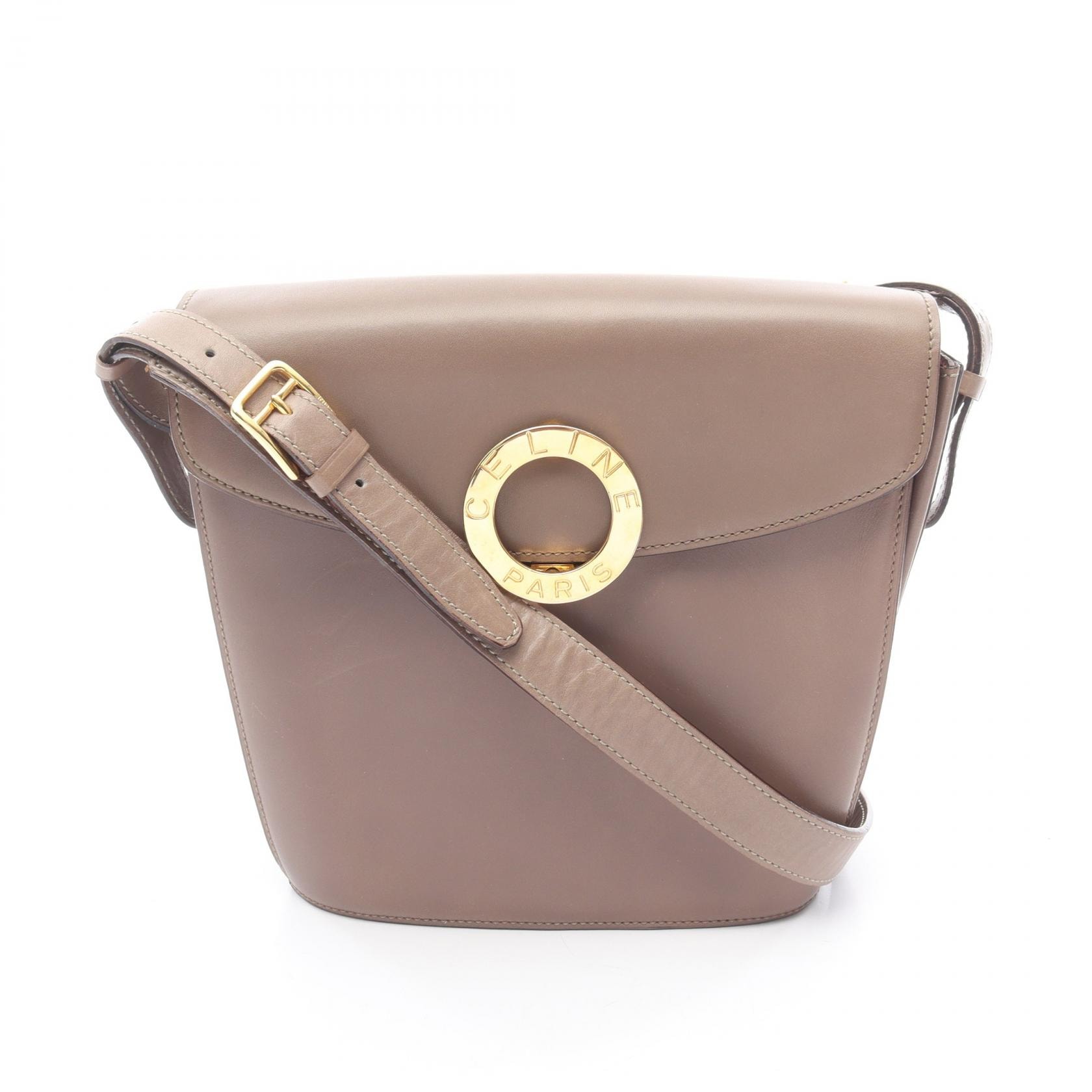 セリーヌ CELINE サークルロゴ ショルダーバッグ バッグ レザー レディース グレー系 【中古】