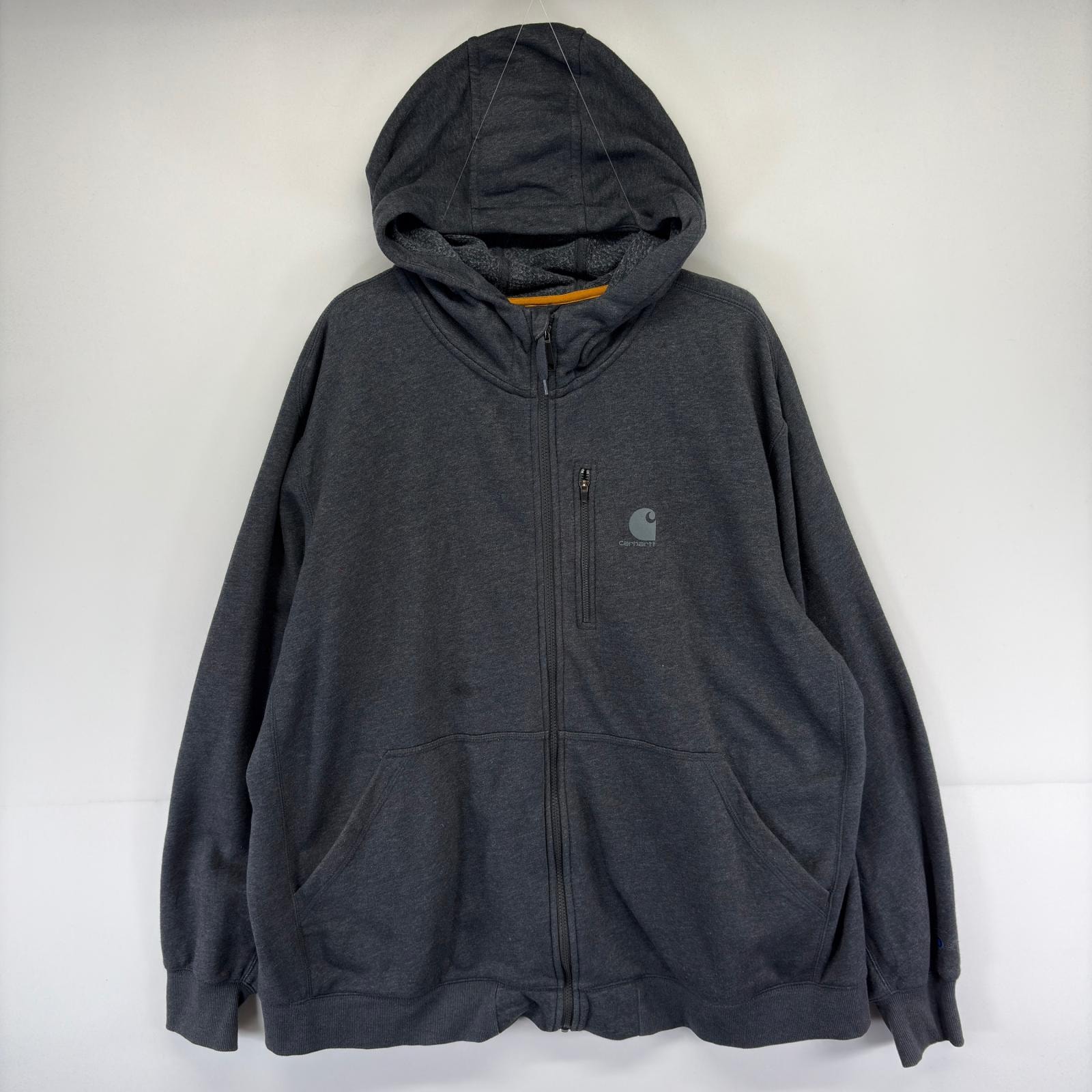 古着 カーハート Carhartt パーカー ワンポイント ロゴ スウェット プリント 大きいサイズ 3XL  ダークグレー系 メンズ