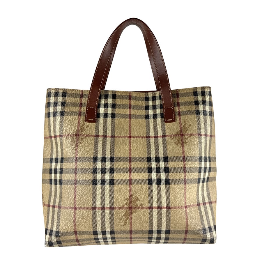 バーバリー BURBERRY ハンドバッグ トートバッグ PVC/レザー ベージュ/マルチカラー/ブラウン レディース【中古】 z7165
