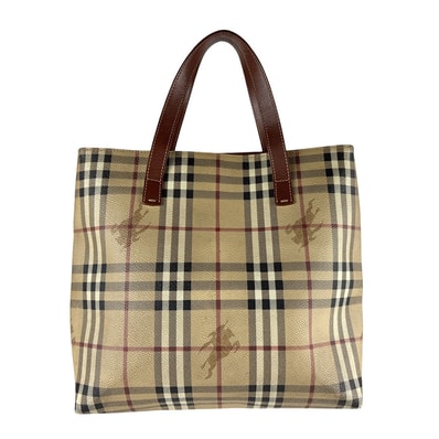 バーバリー BURBERRY ハンドバッグ トートバッグ PVC/レザー ベージュ/マルチカラー/ブラウン レディース【中古】 z7165